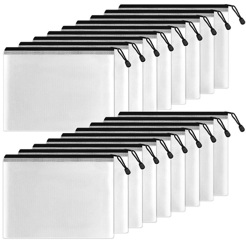 ساني حقيبة SUNEE شبكية بلاستيكية بسحاب مقاس 7.8x10.8 بوصة (أسود، 18 عبوة)، حقيبة كبيرة جدًا بسحاب مقاومة للماء للوازم المكتبية المدرسية، والألغاز والألعاب، وتنظيم التخزين - Image 1